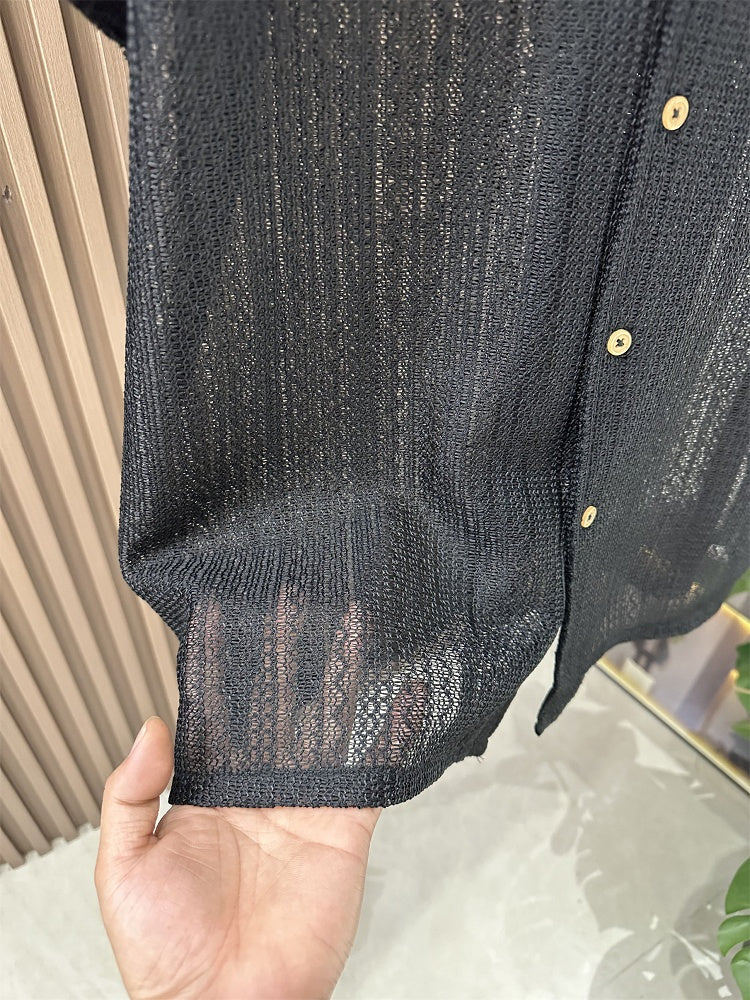 Premium Hollow-Out Knitted Summer Shirt | Breathable Texture
