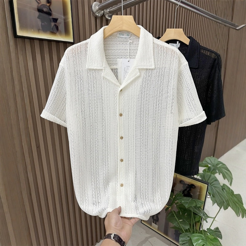 Premium Hollow-Out Knitted Summer Shirt | Breathable Texture