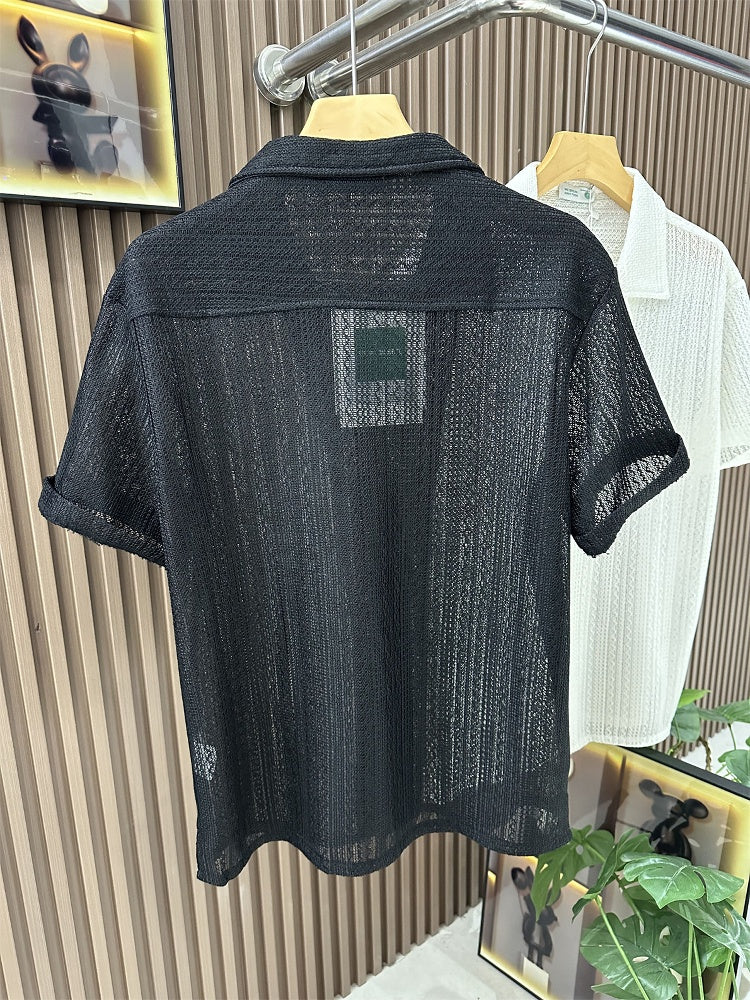 Premium Hollow-Out Knitted Summer Shirt | Breathable Texture